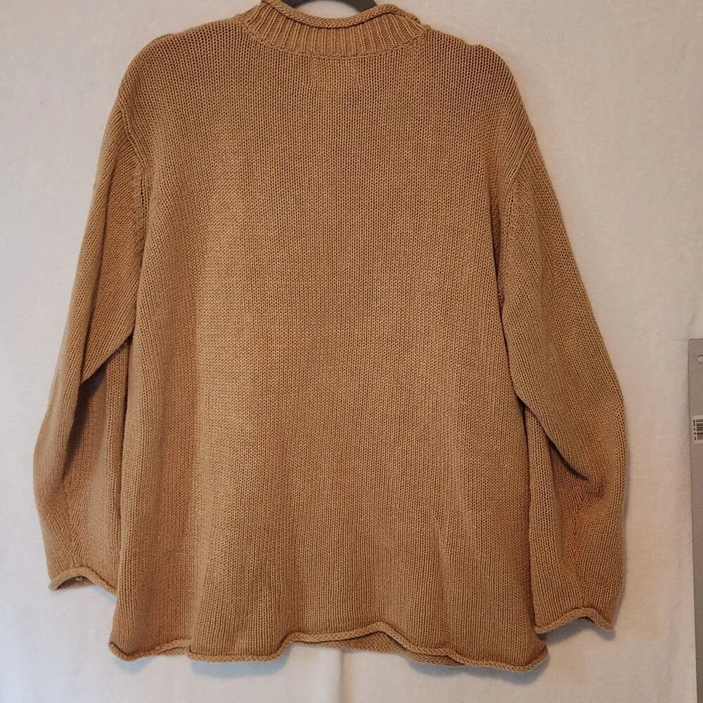 Vintage Stitches In Time Women’s 1X Tan Roll Neck Embroidered Sweater